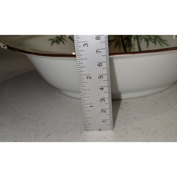 Vintage Japanese Hand-Painted Bamboo Design Oval Bowl two Handles 11 inch Length - Picture 6 of 12